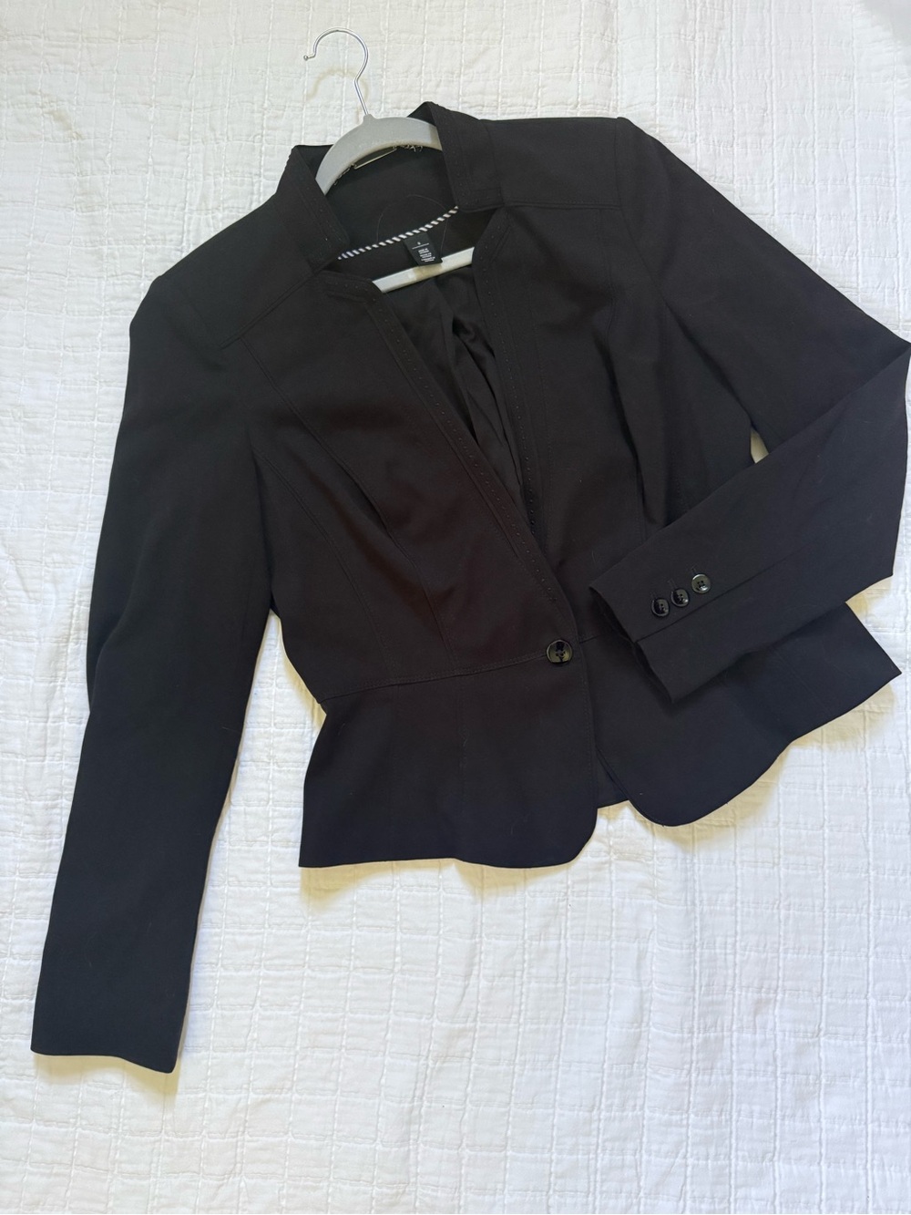 WHBM Black Peplum Blazer Size 8 Tailored Stretch Jacket Stand Collar Career Chic - Picture 5 of 7